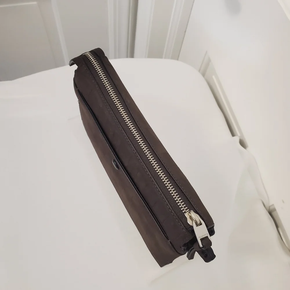 All Saints Marry Croc Embossed Brown Leather Pouchette/Wallet